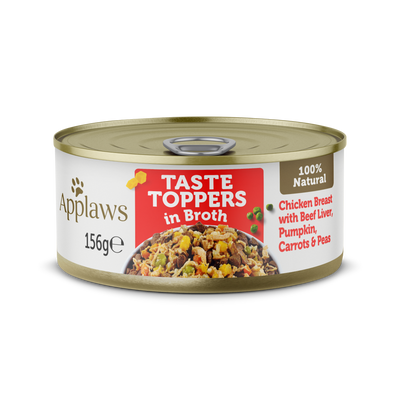 Applaws Taste Toppers Chicken Breast Beef Liver Pumpkin In Broth 12x156g